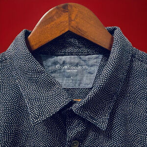 Calvin Klein Jeans Men’s Short Sleeve Button-Down Shirt 100% Cotton Dots Size L